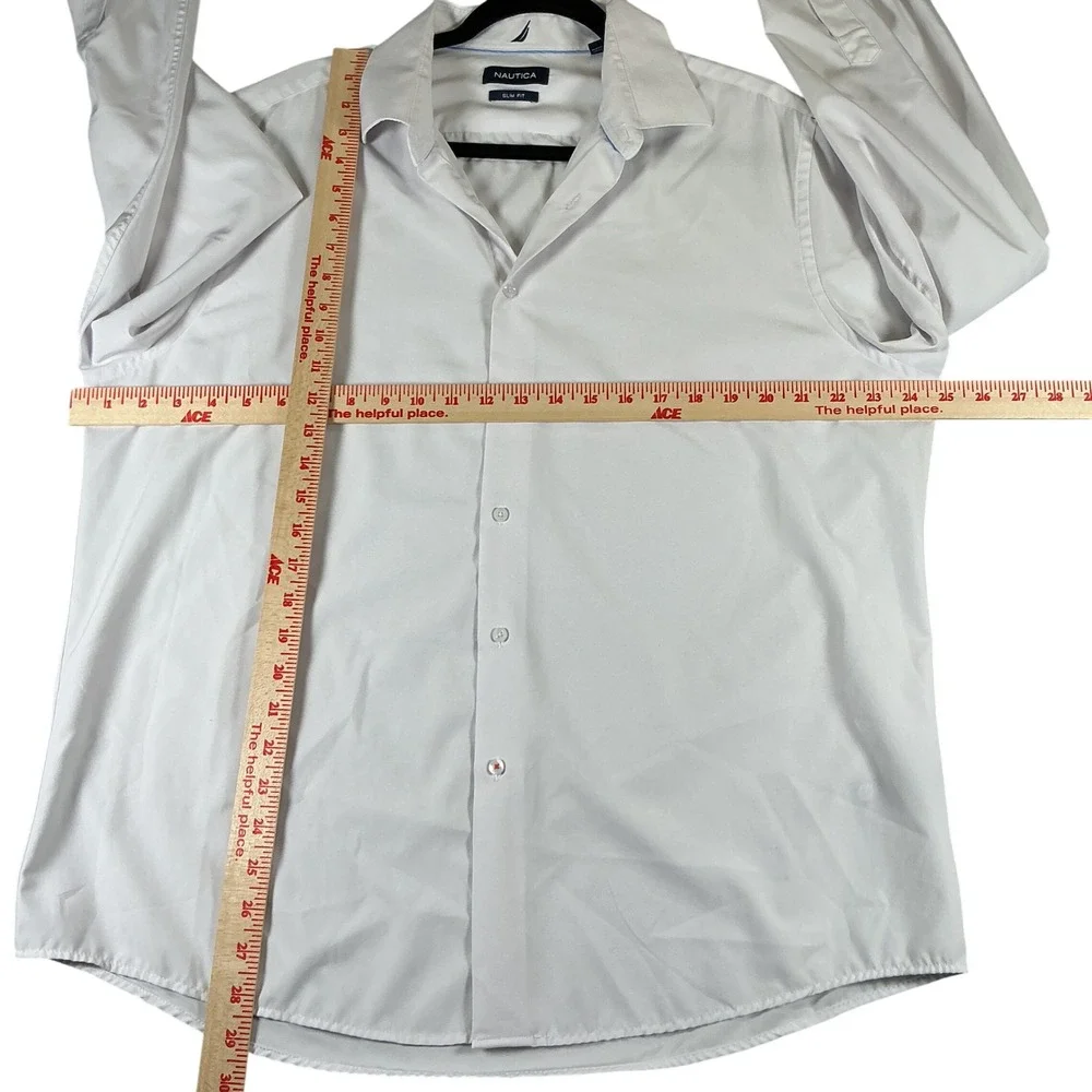 Nautica Mens Slim Fit Dress Shirt White Long Sleeve Stretch XL‎ 17-17.5 34/35
